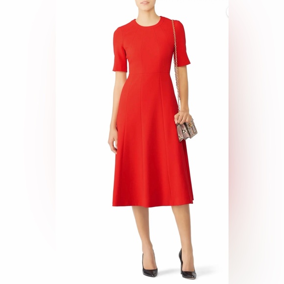LK Bennett Dresses & Skirts - LK Bennett London Red Vena Midi Dress with Elbow Short Sleeves